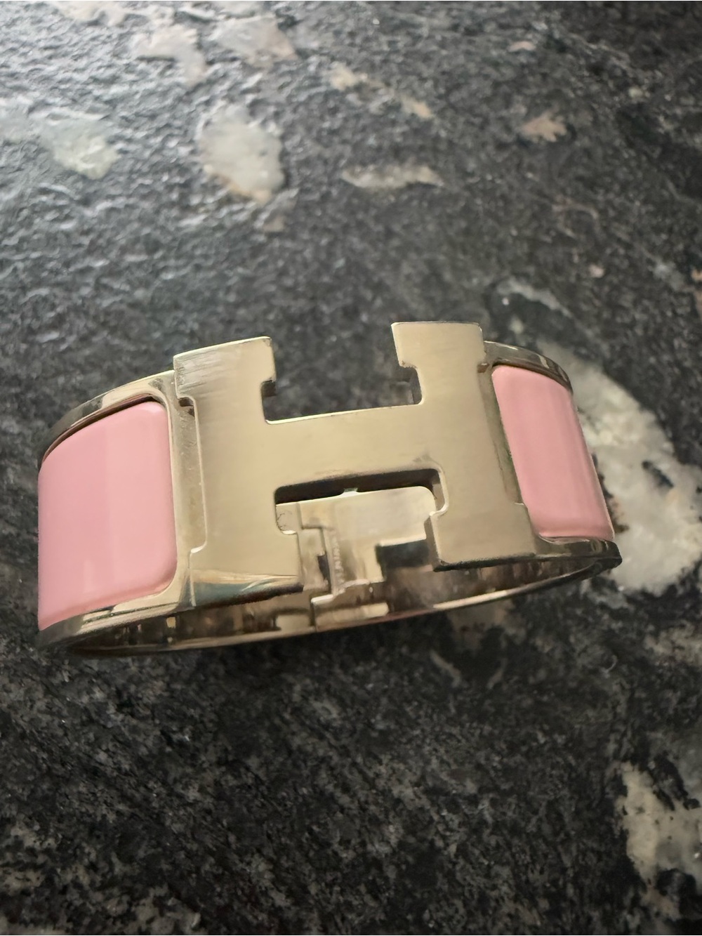 Hermes Pink Enamel Clic H Bracelet with Palladium Hardware